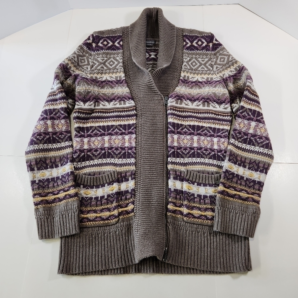 Eddie Bauer Women's Size S Full Zip Sweater Cardigan Jacket Shawl Neck Fair Isle - Picture 2 of 10
